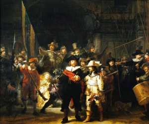 Die Nachtwache: Revolutionen bzw. Bürgerkriege verhalfen der Aufklärung zum Durchbruch. Rembrandt (1606-1669) war durch diesen historischen Fortschritt geprägt und hat ihn künstlerisch festgehalten.