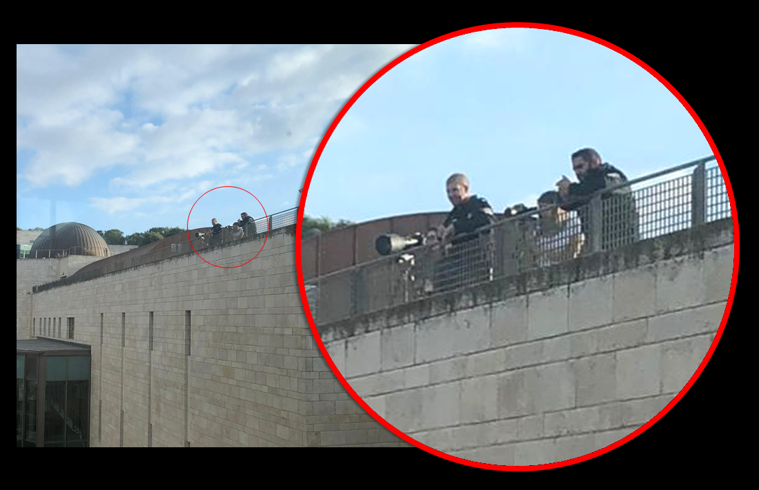 Die Israelische Nationalpolizei überwacht die palästinensische Nachbarschaft Al-Issawiya vom Rabin-Gebäude des Campus der HUJI auf dem Mount Scopus. Foto: Academia for equality